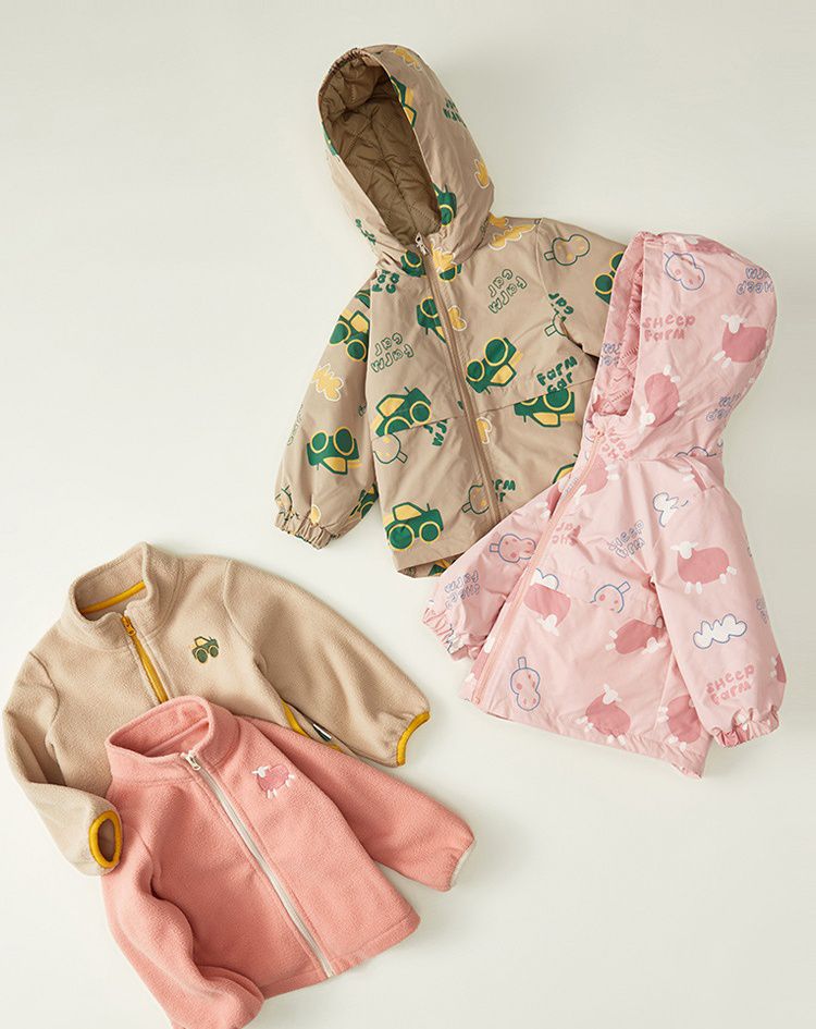 加厚拼色三合一衝鋒外套-冰淇淋雲朵-粉色