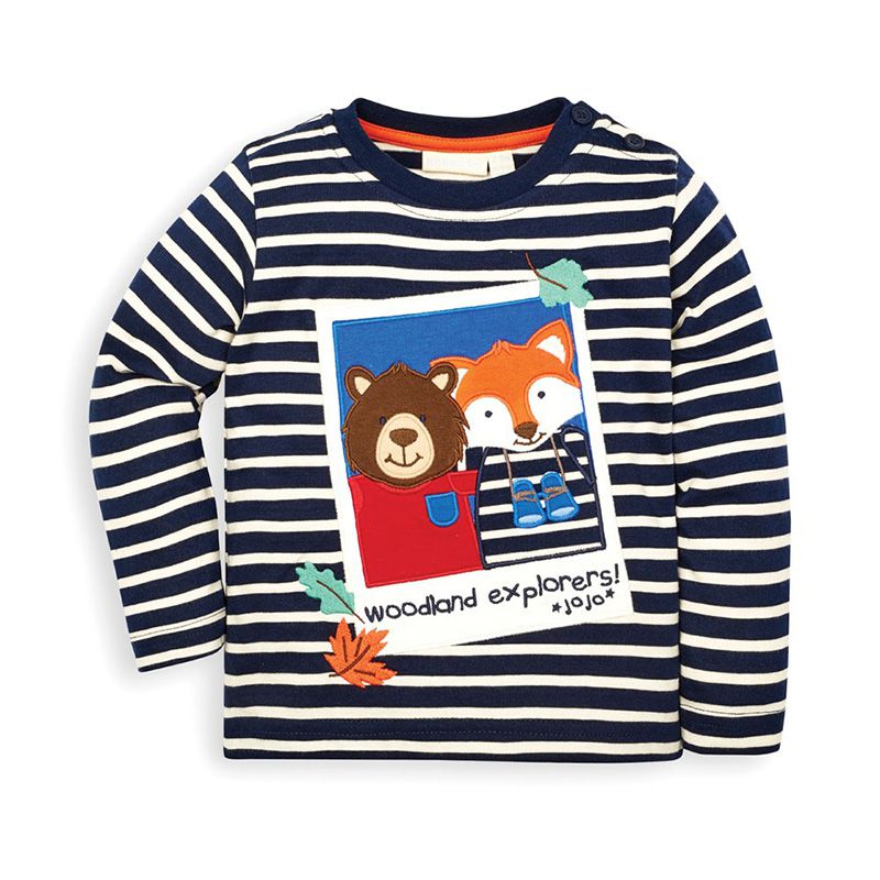 英國 JoJo Maman BeBe - 嬰幼兒100%純棉長袖上衣-狐狸&熊