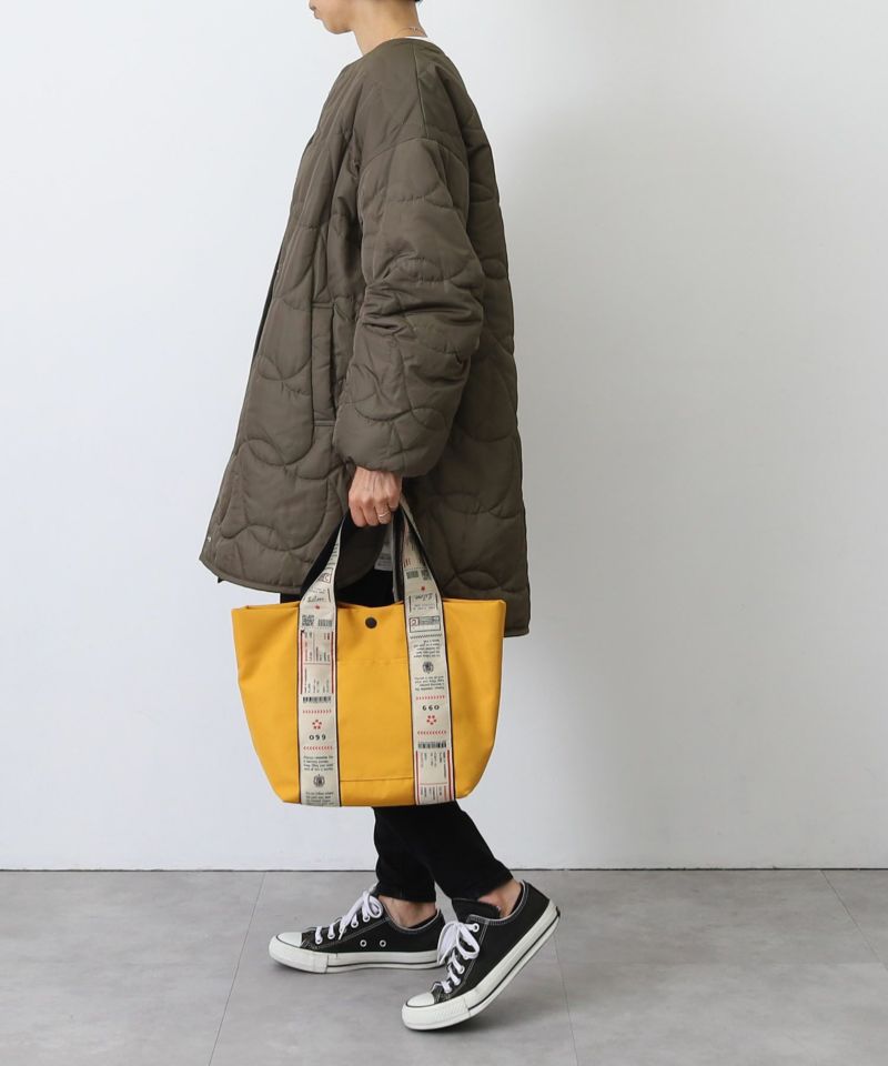 日本 COOCO - 尼龍印花粗帶手提包/托特包-黃 (W24*H26*D14cm)