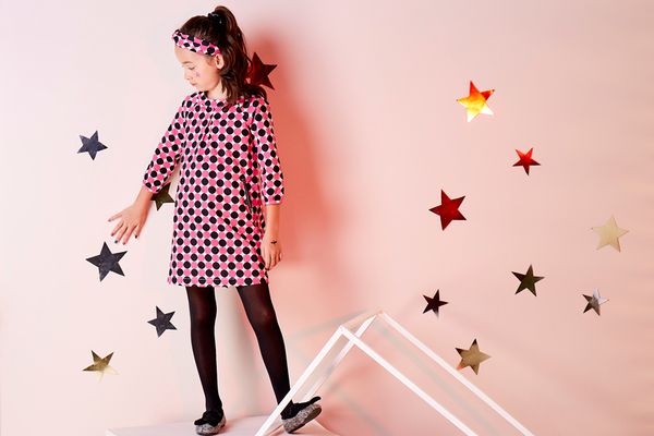 麗嬰房 Little moni - 幾何印花洋裝-熱情粉