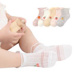JoyNa - 5雙入-童襪 春夏透氣卡通立體花邊兒童襪 嬰兒襪-草莓果醬組