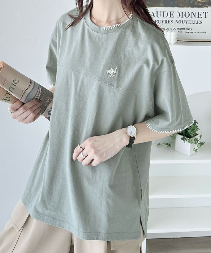 日本 Classical Elf - Java聯名 縫線刺繡風短袖T恤-炭黑