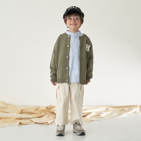 日本 b-ROOM - 字母刺繡針織開襟衫(可機洗)-灰