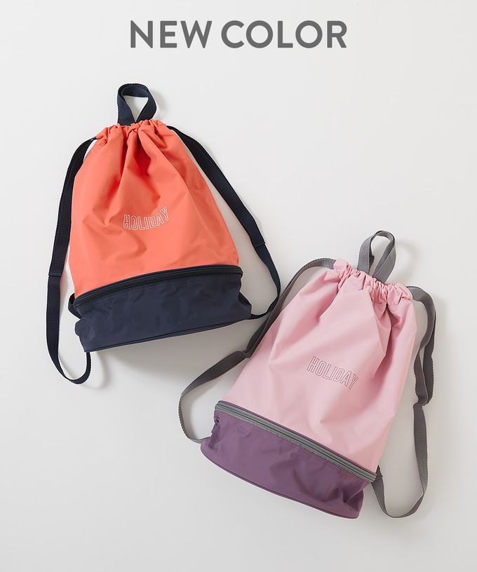 日本 devirock - 雙色設計防水分層便利游泳背包/水桶包-萊姆黃x深藍 (43.5x34x16.5cm)