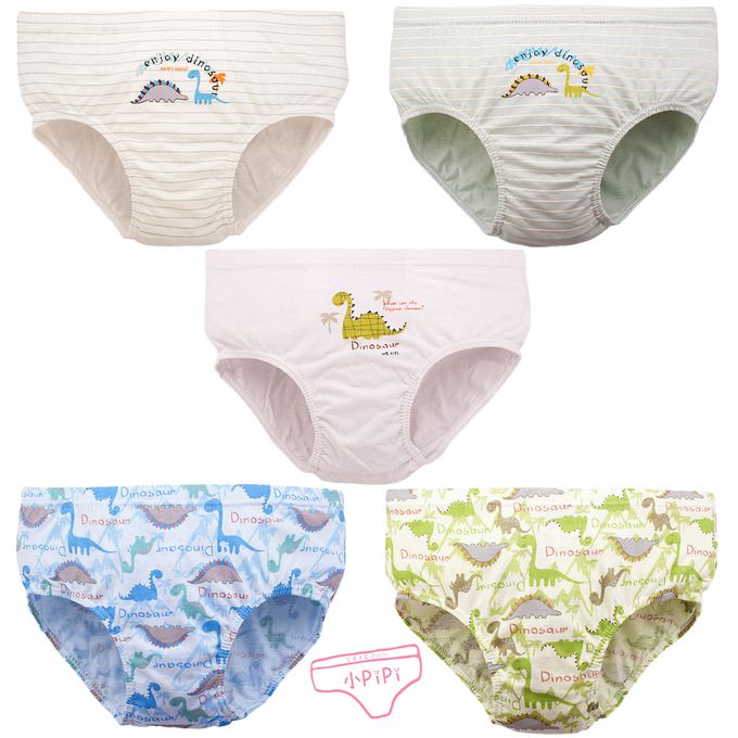 小 pipi - 純棉兒童三角內褲5件組_男童-草食恐龍