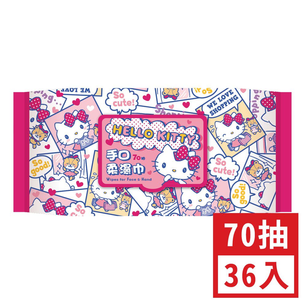 HELLO KITTY - 加蓋Hello Kitty 手口柔濕巾箱購-70抽-36包/箱