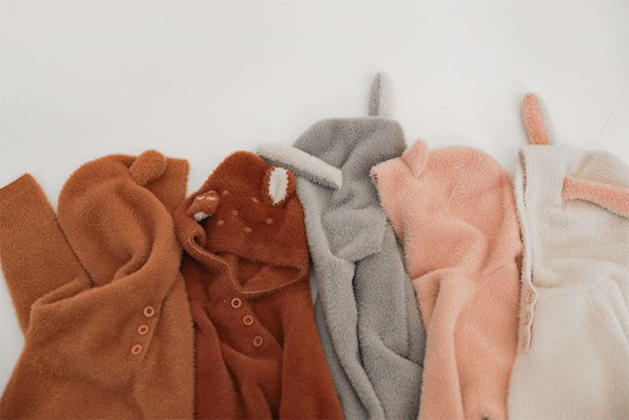 加厚連帽兒童造型上衣-熊耳朵-咖啡色