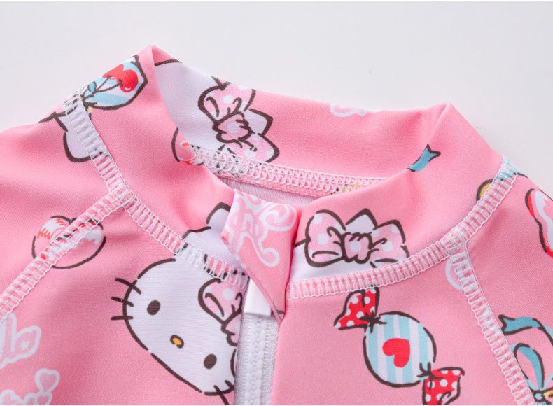 Hellokitty短袖連身泳裝-kitty與小熊-粉色