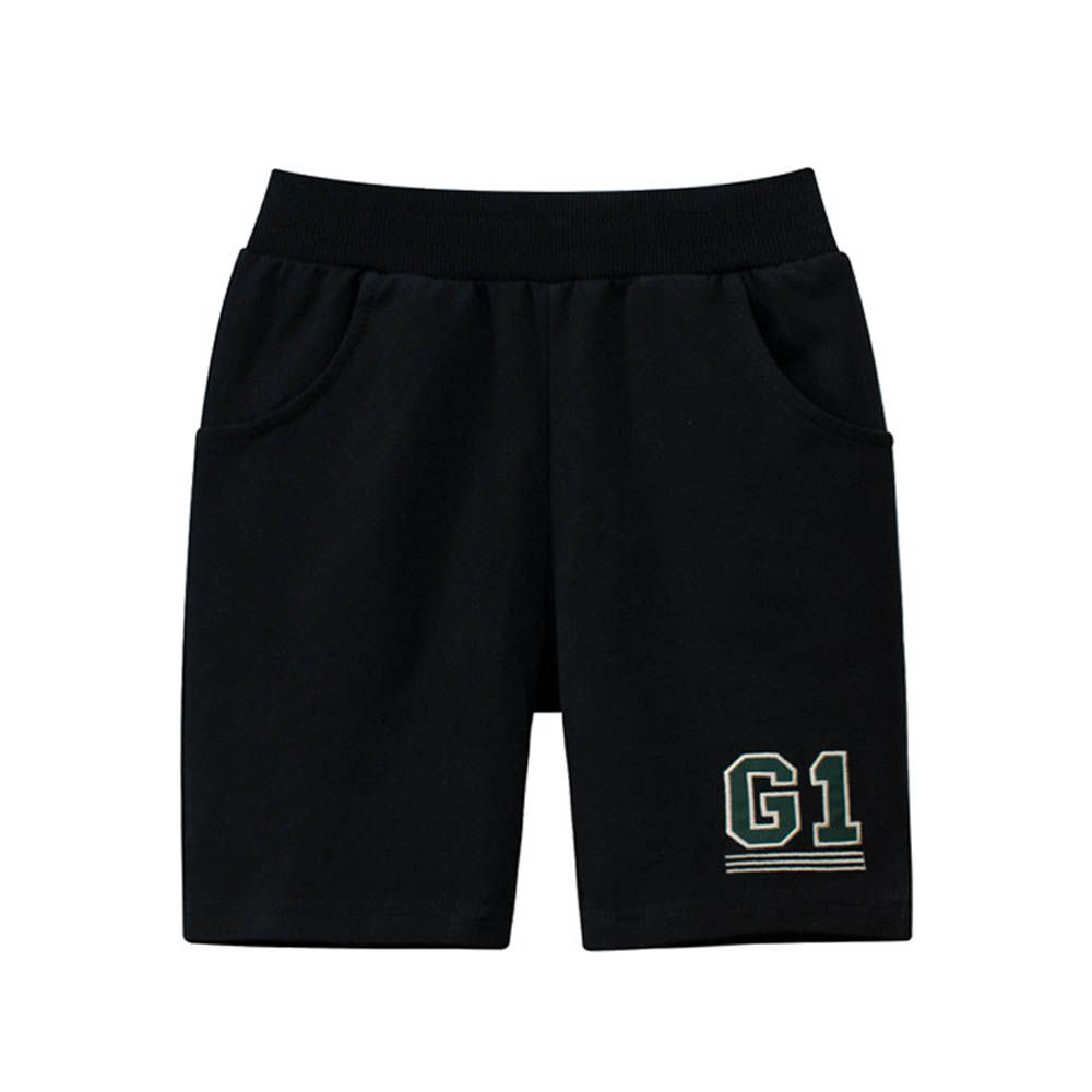 純棉腰鬆緊五分褲-G1-黑色