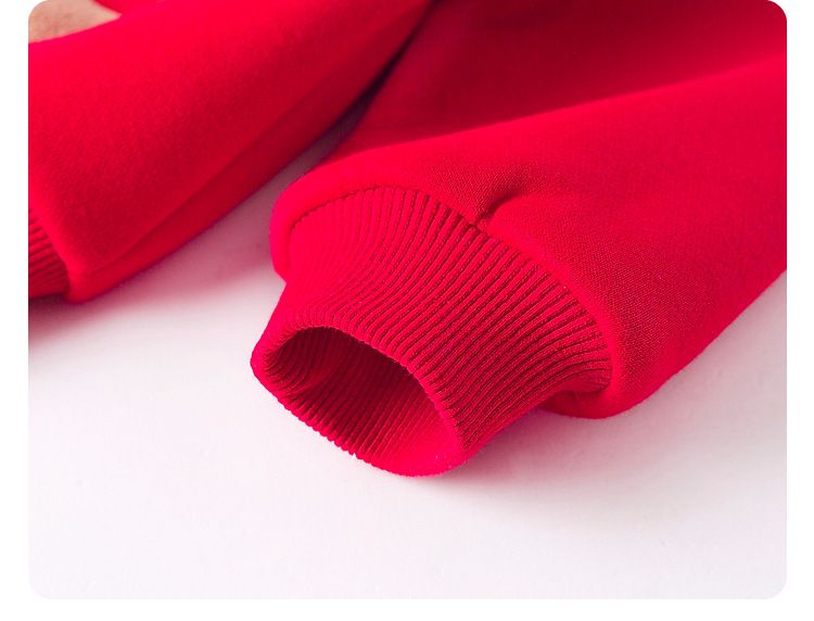 加絨喜氣洋洋長袖上衣-福氣熊熊-紅色