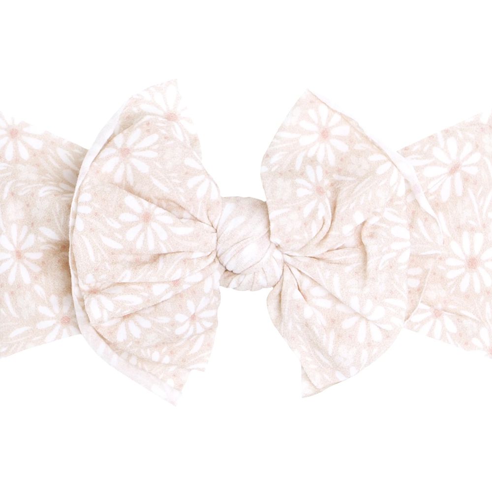 美國baby bling - 純手工極優雅細緻輕柔微彈性/毫無束縛感蝴蝶結髮帶/髮飾_印花菲比系列-白色雛菊