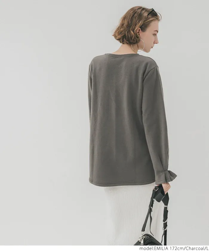 日本 COCA - 裏起毛甜美糖果袖長袖上衣-淺棕