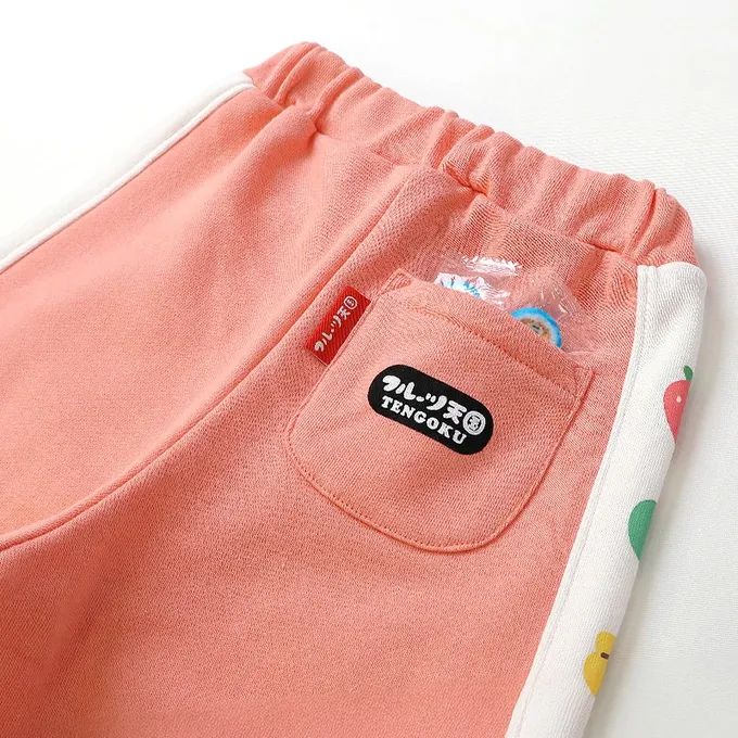 日本 ZOOLAND - 水果樂園 繽紛側邊條裏毛長褲-粉紅