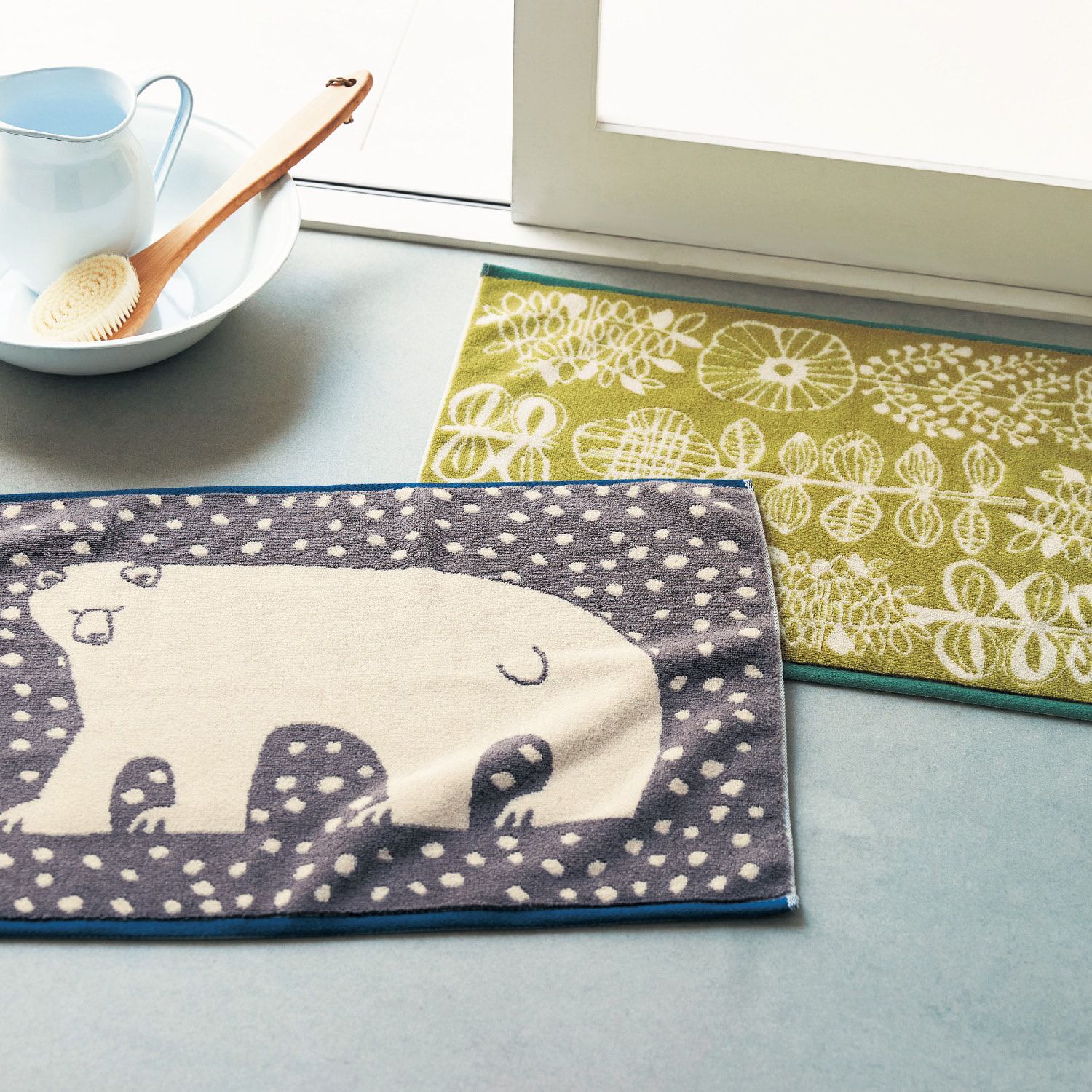 日本千趣會 - 北歐風吸水速乾腳踏墊2件組(浴室用)-灰x芥末黃 (40×60cm)