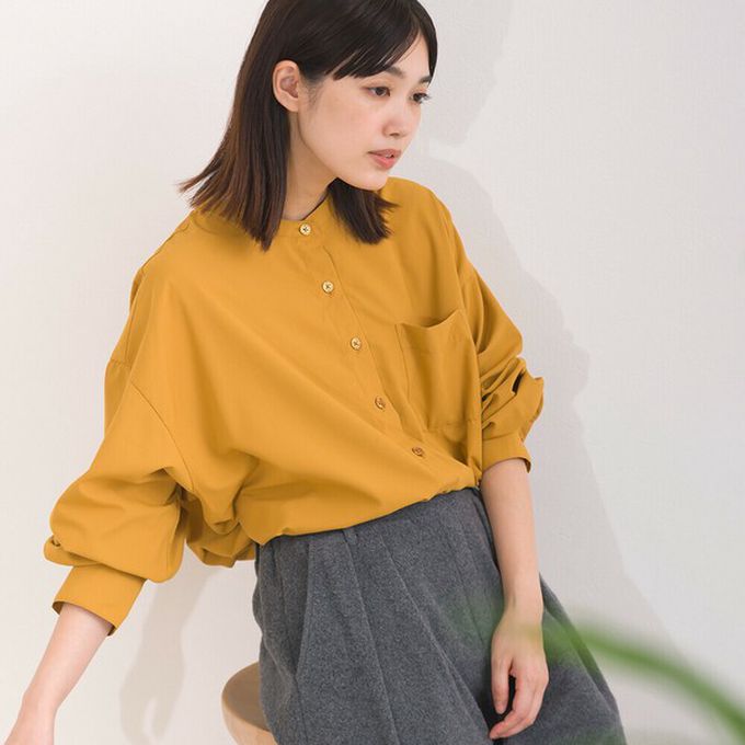 日本 OMNES - 柔滑科技棉 小立領長袖襯衫-白