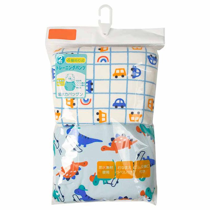 akachan honpo - 4層學習內褲2件組-恐龍×汽車-藍色