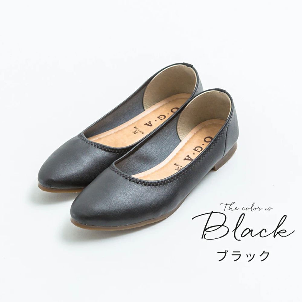 日本女裝代購 - 日本製 仿皮尖頭柔軟休閒平底包鞋-黑