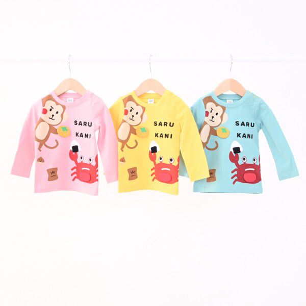 日本 Baby Room - 立體翻翻樂長袖上衣-猴子螃蟹對戰-黃