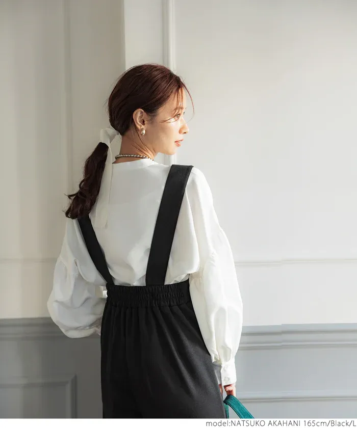 日本 COCA - 文藝復古彈性吊帶褲-大人-黑