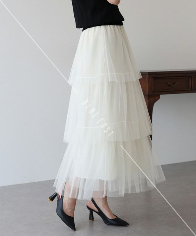 日本 BLUE EAST - 夢幻搖曳感層次薄紗長裙-黑