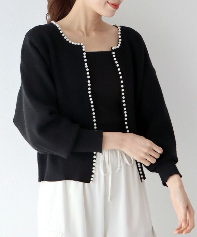 日本 BLUE EAST - 珍珠公主短版針織外套-米杏