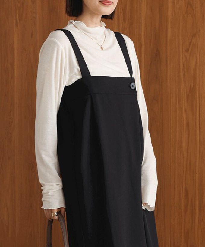 日本 Bab - 斜紋布優雅摺線工裝風吊帶裙-深灰