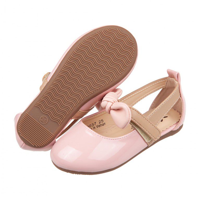 甜美風格蝴蝶結粉色亮皮兒童娃娃鞋公主鞋