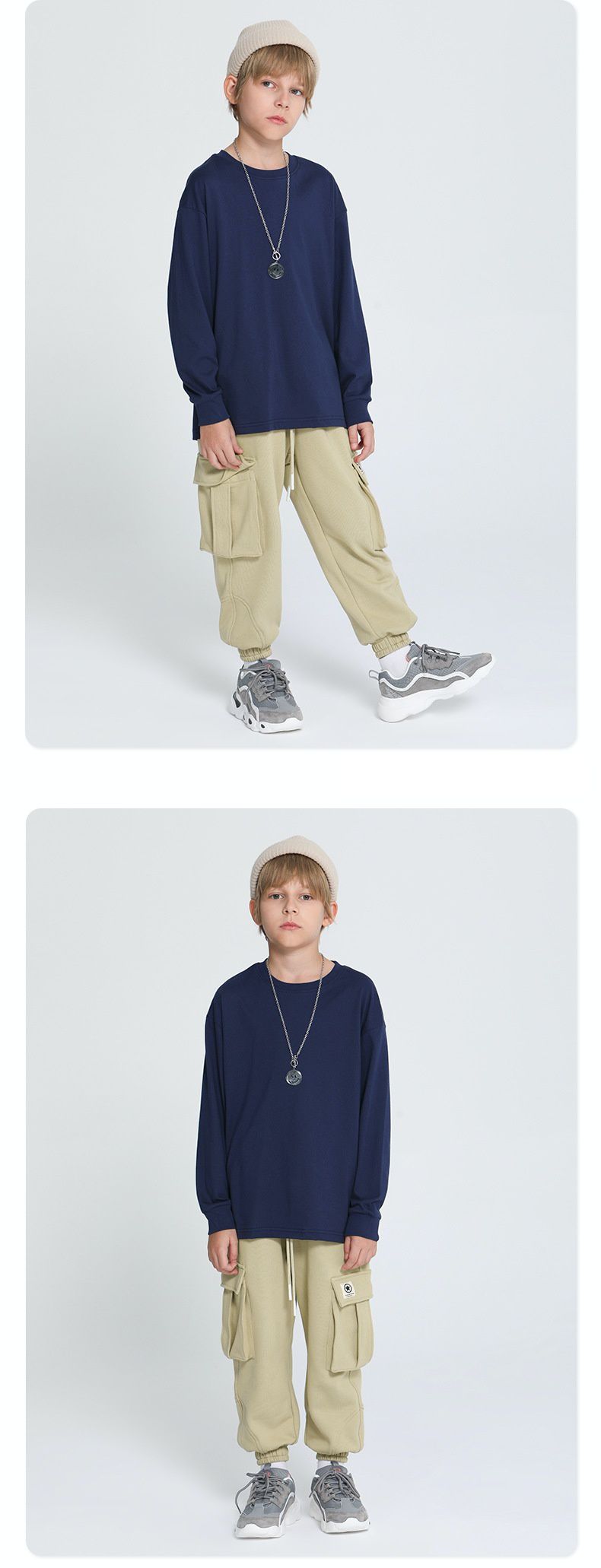 純棉基礎款長袖上衣-深藍色