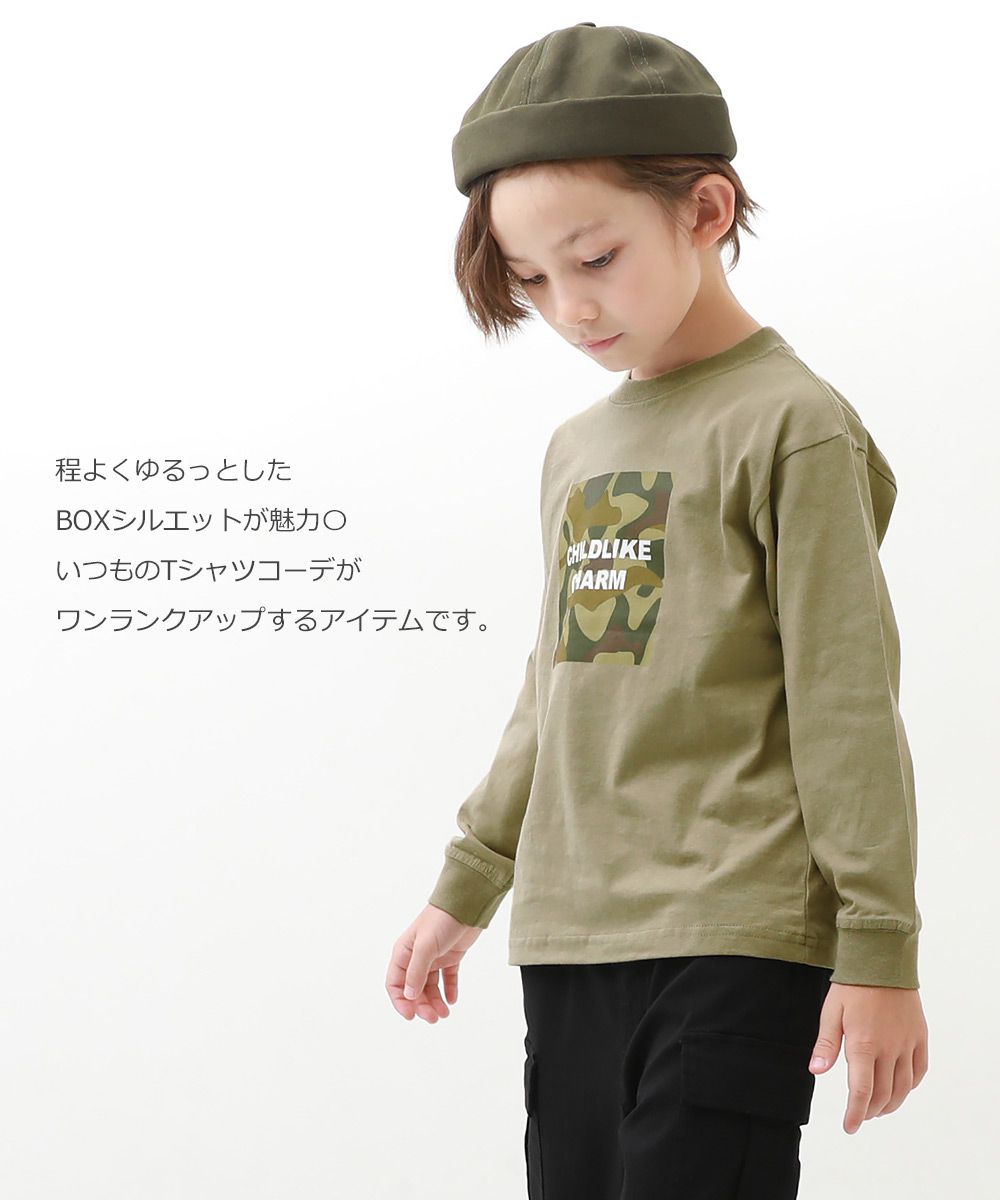 日本 devirock - 純棉 定番百搭印花長T-手繪暴龍-淺軍綠