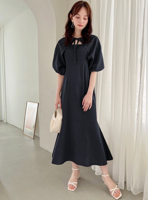 日本 GRL - 兩件式小外套魚尾修身洋裝-靜謐藍