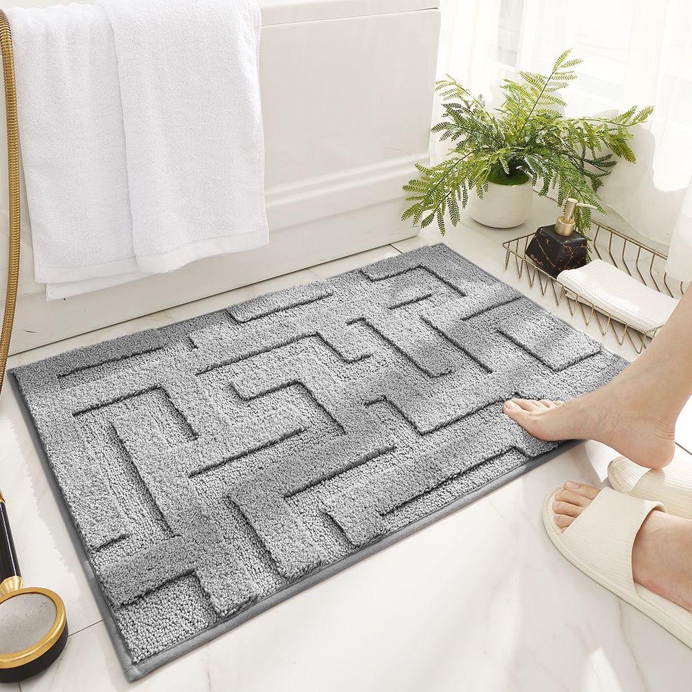 快速吸水植絨浴室腳踏墊-迷宮幾何-深灰色