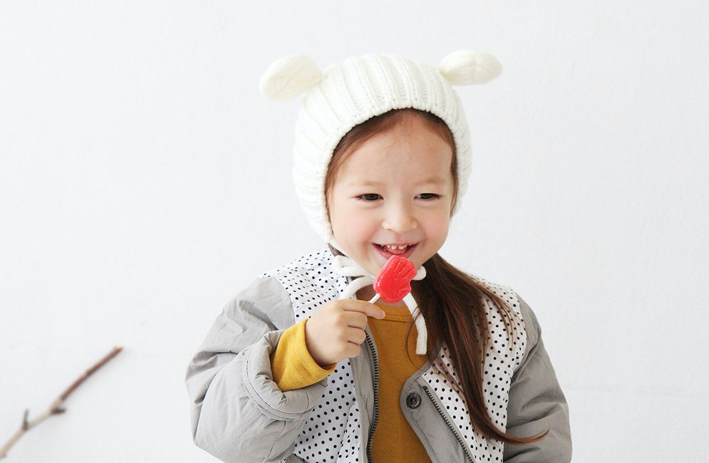 韓國 Babyblee - 小熊耳朵針織毛線帽-黑 (FREE)