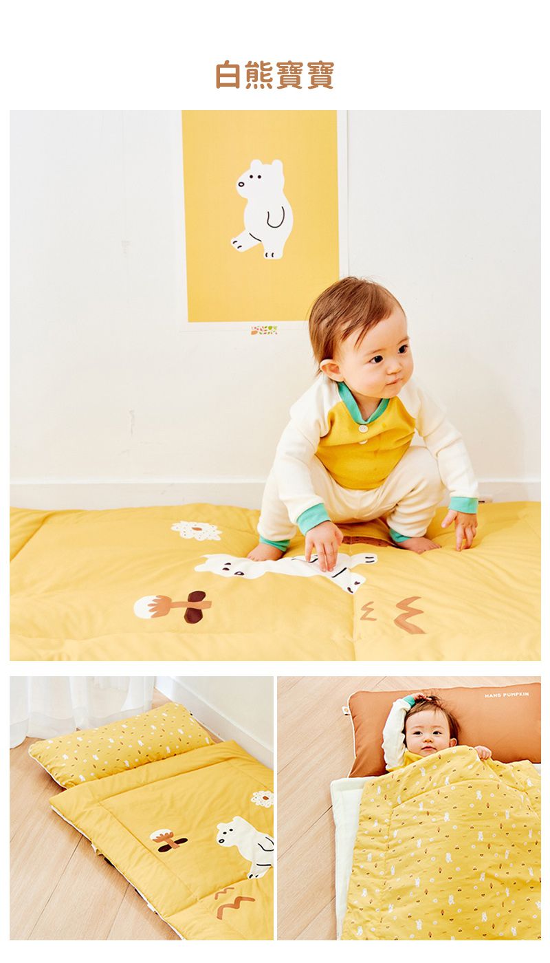 韓國 Han's Pumpkin - 366days Micro Fiber 防蹣抗菌雙面兒童三件式睡袋組-栗香松鼠
