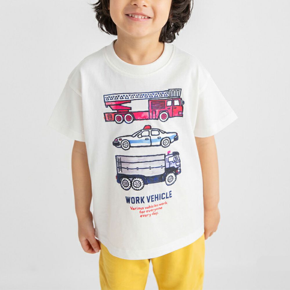 舒適棉印花短袖上衣-帥氣車車-象牙白