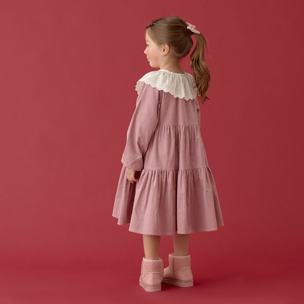 日本 Lycee mine - 可人兒蛋糕分層長袖洋裝(蕾絲領可拆)-粉紅