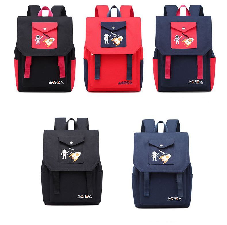 可愛小口袋翻蓋書包-深藍色x紅色