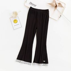 FANMOU - 涼感透氣微喇叭褲-蝴蝶結蕾絲-黑色