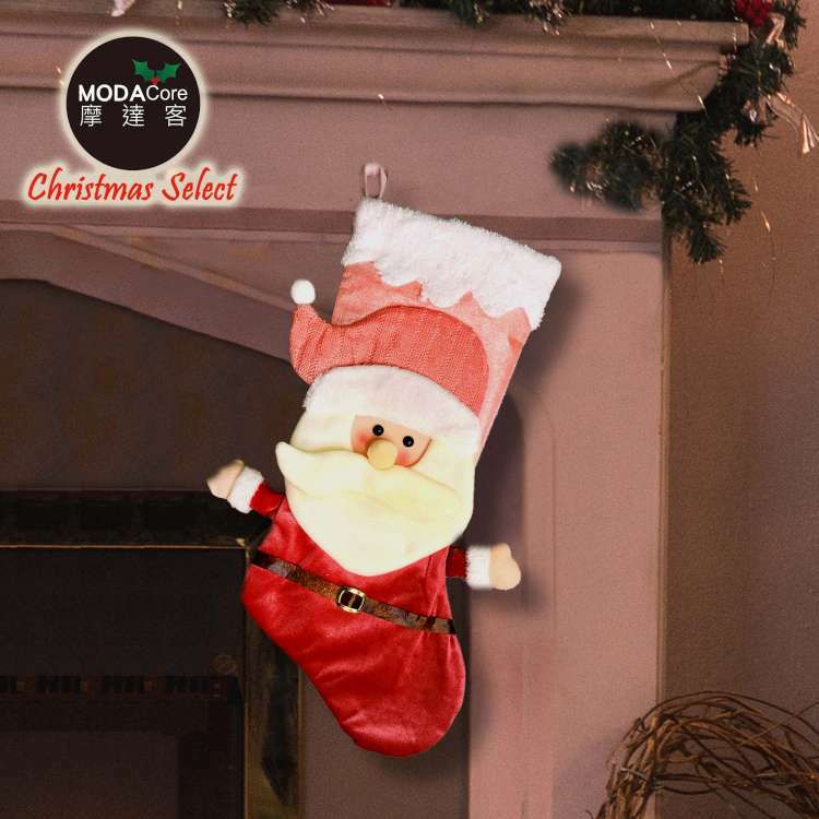 MODACore 摩達客 - 耶誕-夢幻聖誕老公公絨布粉紅聖誕襪