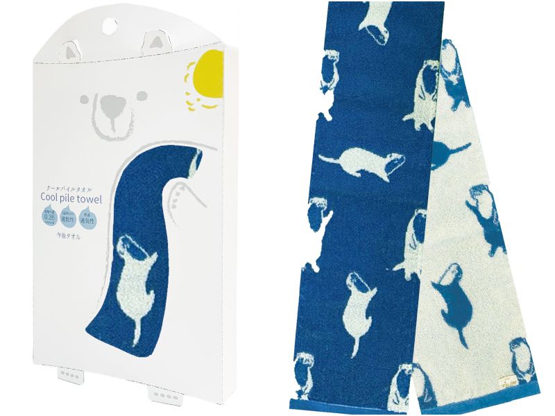 日本弘雅堂 - 日本製 接觸涼感速乾毛巾-海獺排球-水藍 (90x16cm)