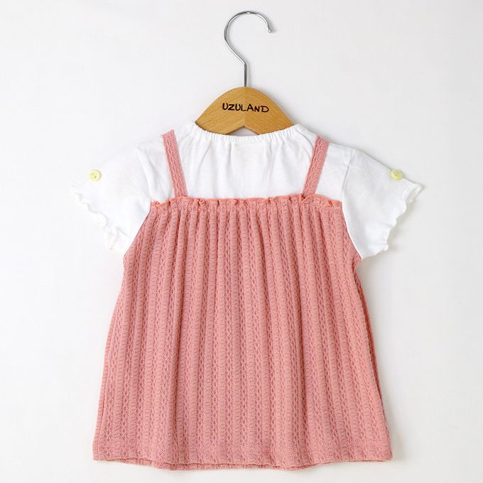 日本 ZOOLAND - 100%綿 溫柔緹花木耳短袖上衣-卡其杏