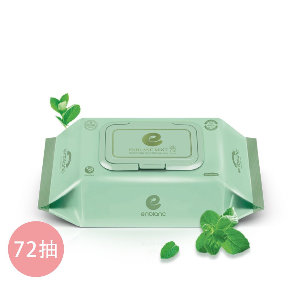 韓國enblanc 銀離子抗菌 輕柔薄荷 極柔純水濕紙巾 72抽 有蓋大包 淺綠色 單包 媽咪愛