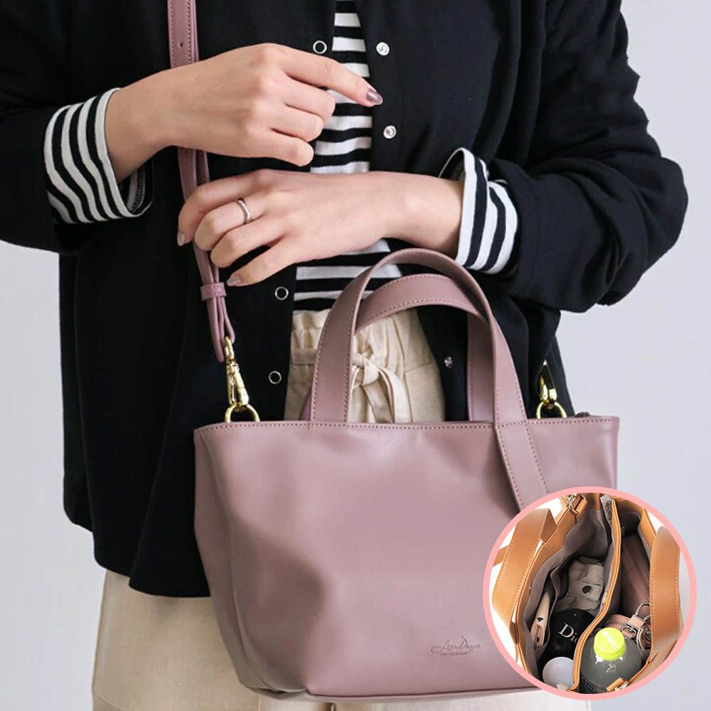 2way柔滑簡約手提/側背包-煙燻粉 (20x19cm)