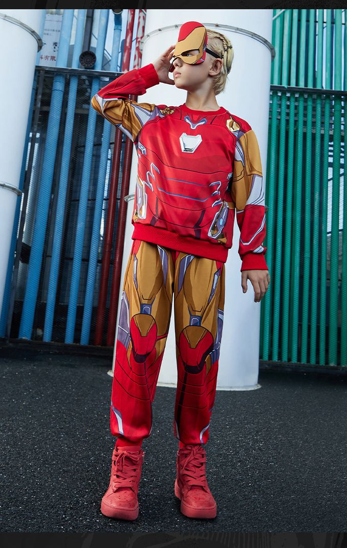 卡通造型運動套裝(送面具）-卡通人物鋼鐵人-黃+紅