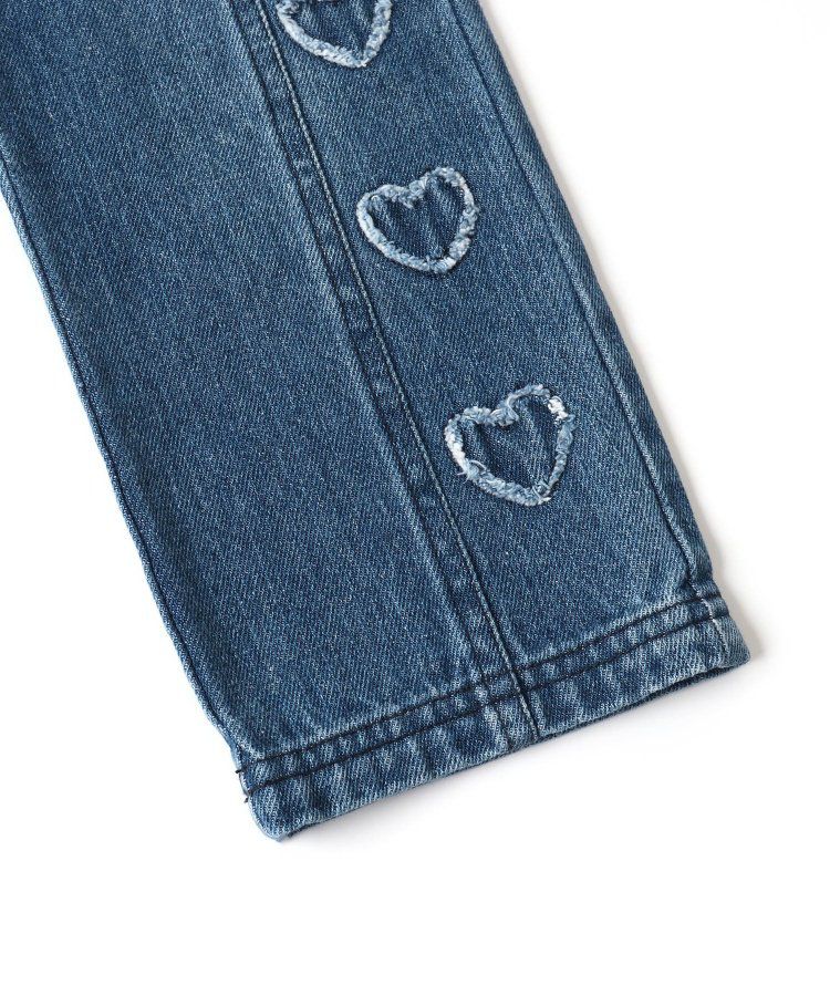 日本 BREEZE - 心形刺繡牛仔廓形長褲-海軍藍