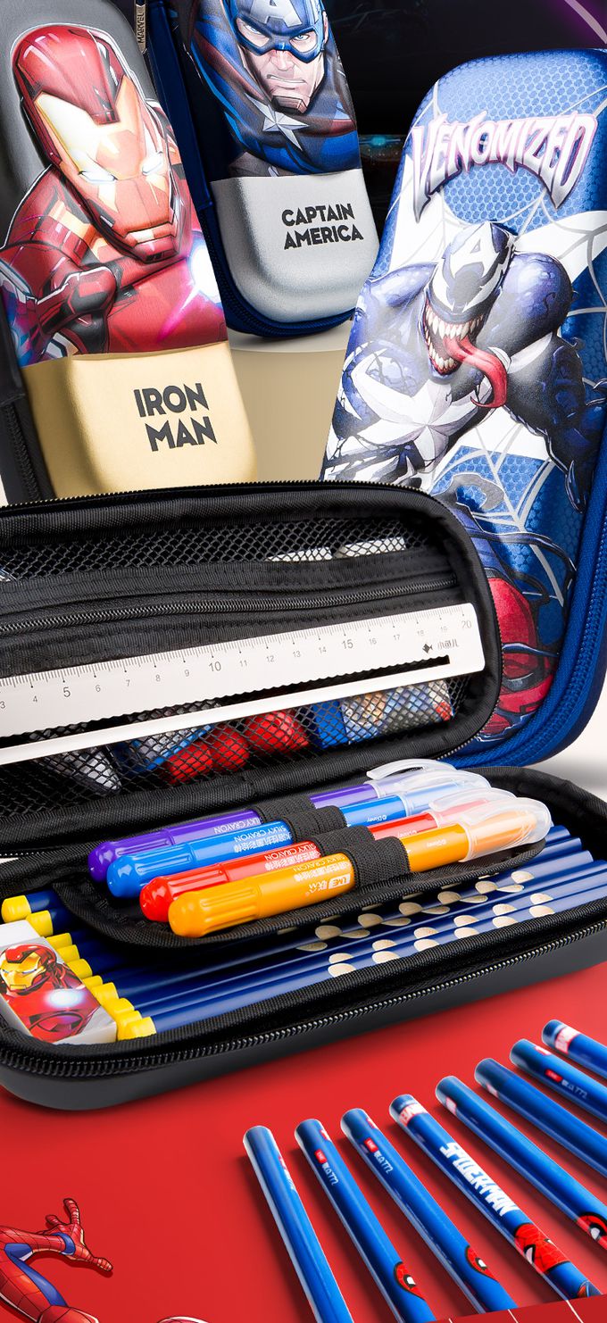 防水3D立體大容量鉛筆盒-卡通人物美國隊長-銀+藍 (23x10x6cm)