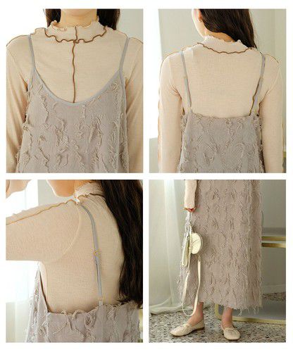 日本 Bou Jeloud - 破壞感抽鬚吊帶裙/洋裝-知性黑