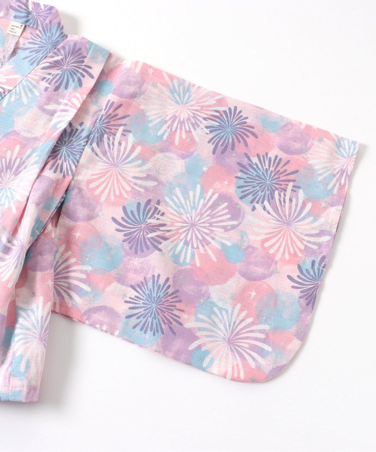 日本 apres les cours - 華麗腰帶風純棉二件式浴衣-椿花-紅藍條紋