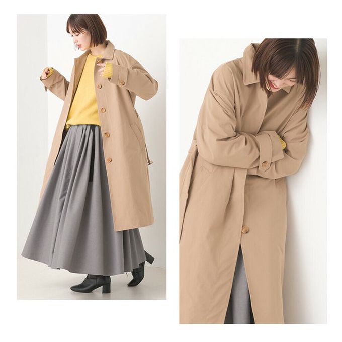 日本 OMNES - 美型簡約英倫風長版大衣/風衣-橘