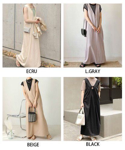 日本 Bou Jeloud - 簡約綁帶V領背心裙-冰河灰