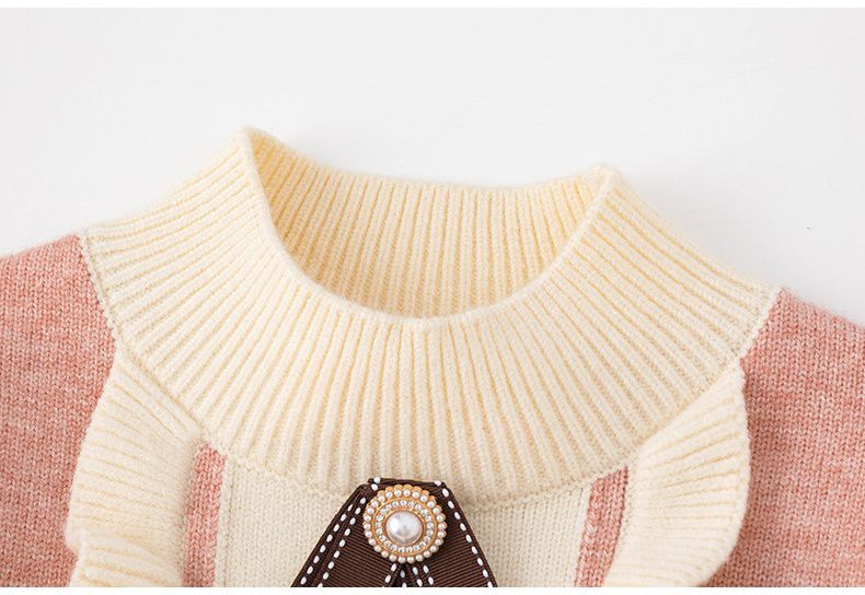 蝴蝶結圓領針織毛衣-粉色